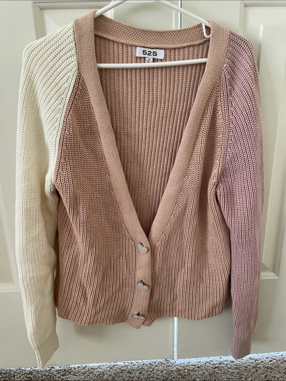 525 America Colorblock V-Neck Cardigan in Cream, Blush & Taupe